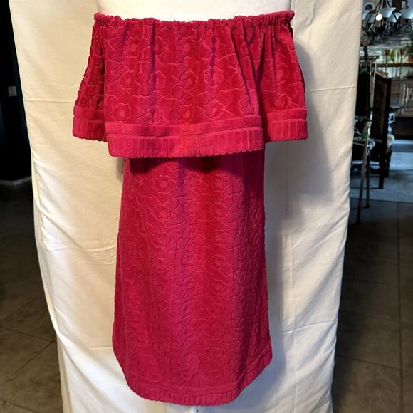 Trina Turk "Out of Office" off the shoulder Pink Dress, cover up size med. HTF - Picture 3 of 8